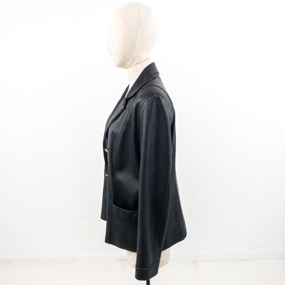 St. John S/M Leather Blazer Jacket Black Vintage - Picture 7 of 12
